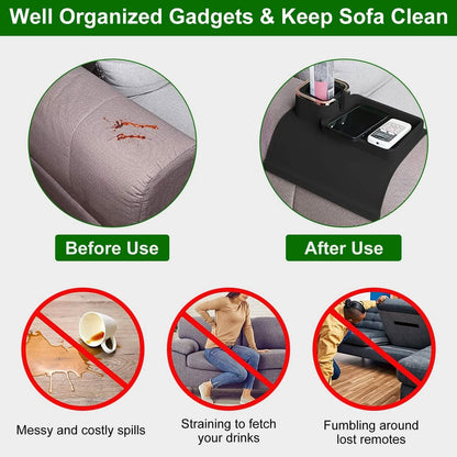 Couch Arm Cup Holder Tray Anti-spill Anti-slip Silicone Armrest Remote Snack Organizer