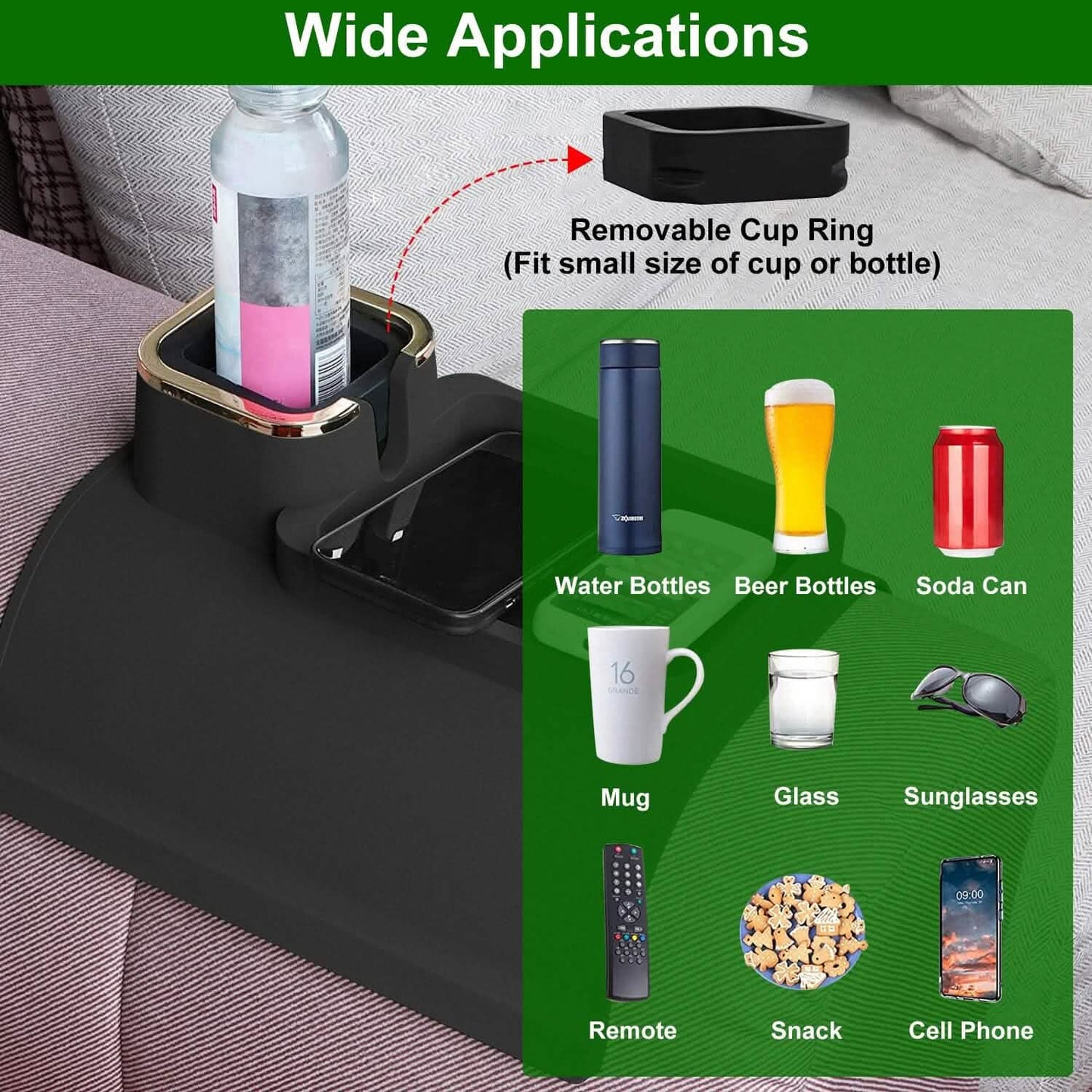 Couch Arm Cup Holder Tray Anti-spill Anti-slip Silicone Armrest Remote Snack Organizer