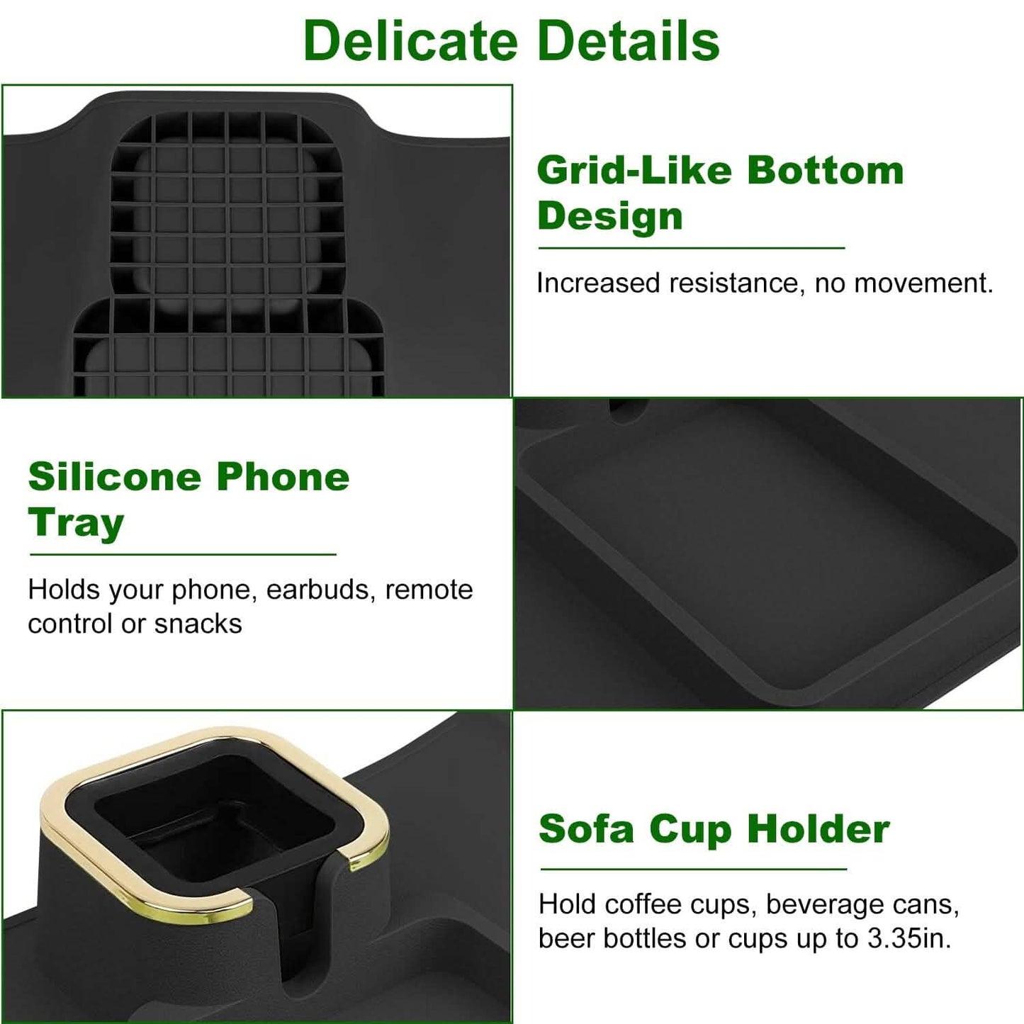 Couch Arm Cup Holder Tray Anti-spill Anti-slip Silicone Armrest Remote Snack Organizer