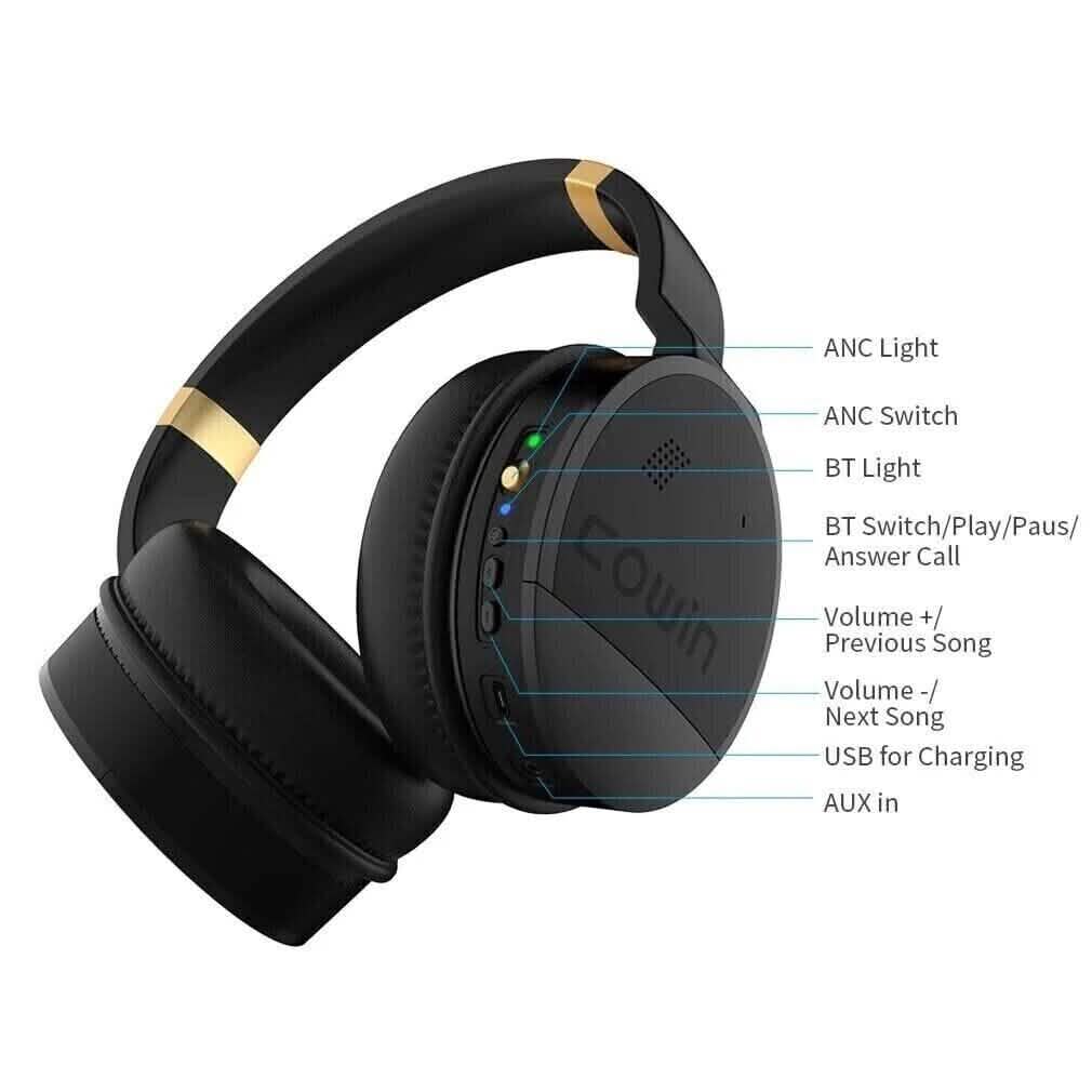 COWIN E8 Active Noise Cancelling Bluetooth Wireless Headphones Black & Gold (Refurbished)