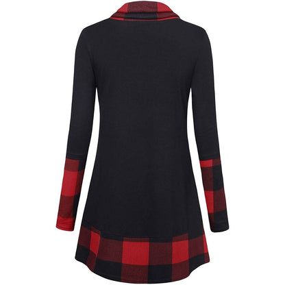 Cowl Neck Long Sleeve Patchwork Top