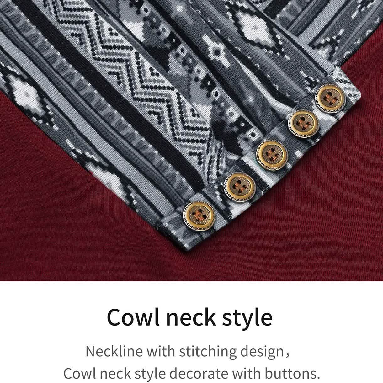 Cowl Neck Long Sleeve Patchwork Top