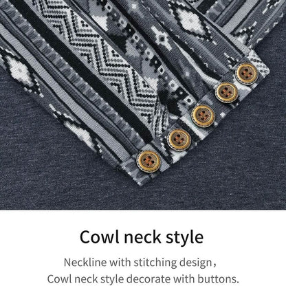 Cowl Neck Long Sleeve Patchwork Top