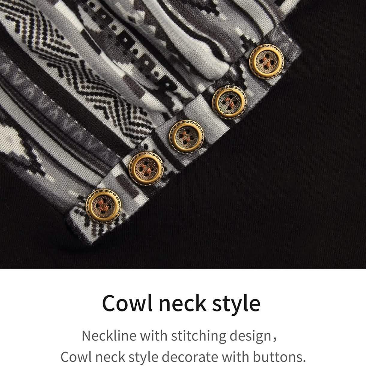 Cowl Neck Long Sleeve Patchwork Top