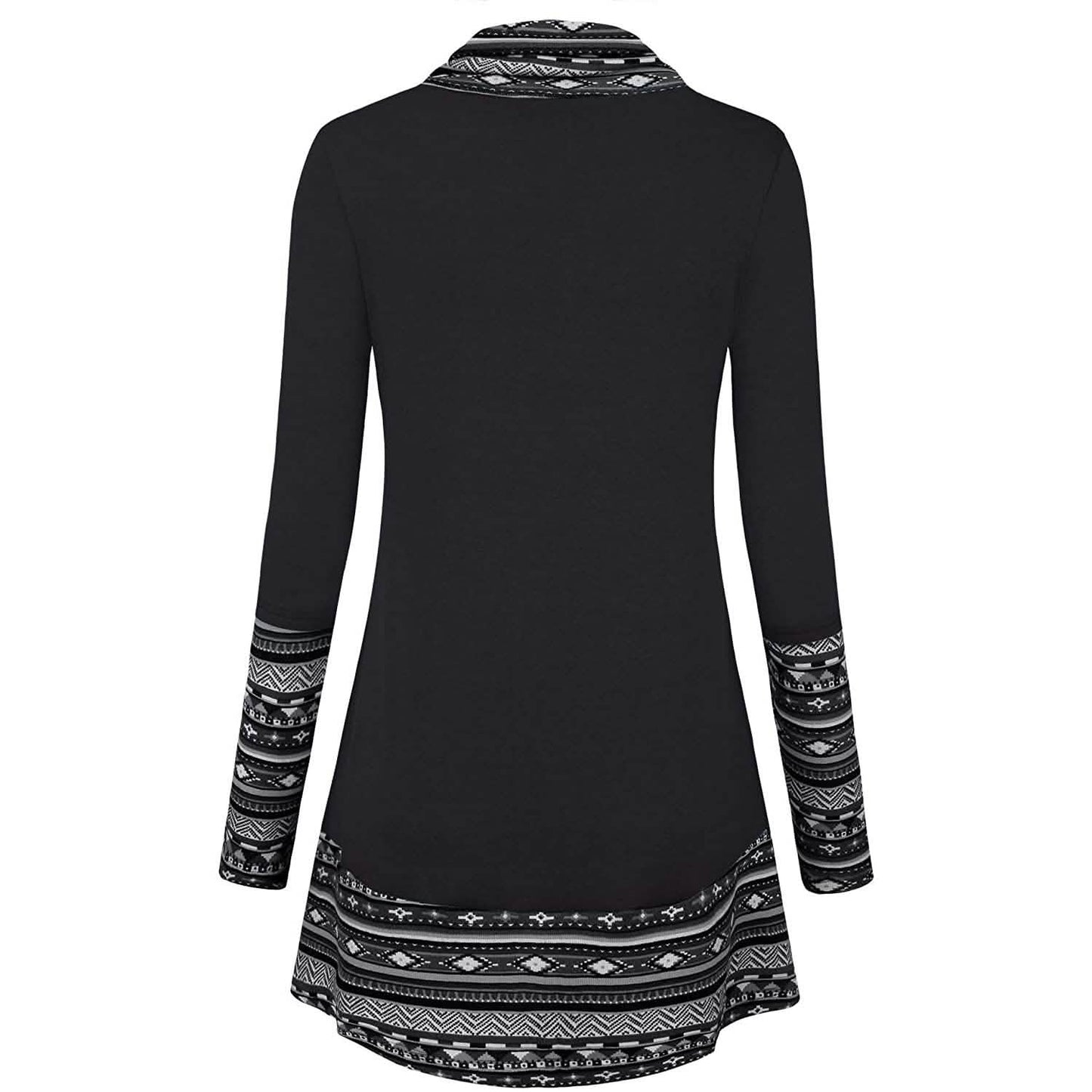 Cowl Neck Long Sleeve Patchwork Top