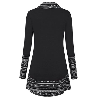 Cowl Neck Long Sleeve Patchwork Top