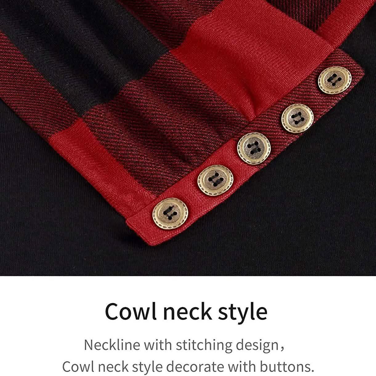 Cowl Neck Long Sleeve Patchwork Top