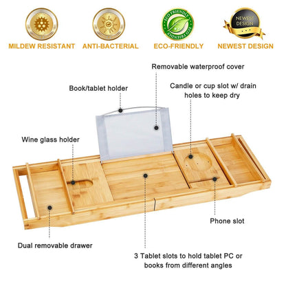 Crafted Bamboo Bath Tray Table Extendable Reading Rack