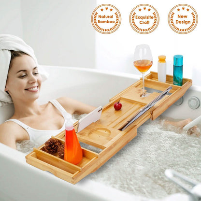 Crafted Bamboo Bath Tray Table Extendable Reading Rack