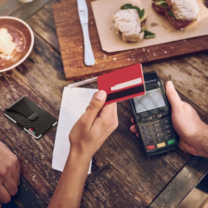 Credit Card Holder with Cash Clip Carbon Fiber RFID Blocking Scan for Men