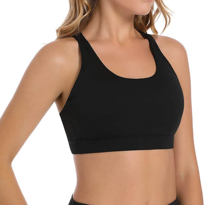 Criss-Cross Back Padded Strappy Sports Bras Medium Support Yoga Bra with Removable Cups