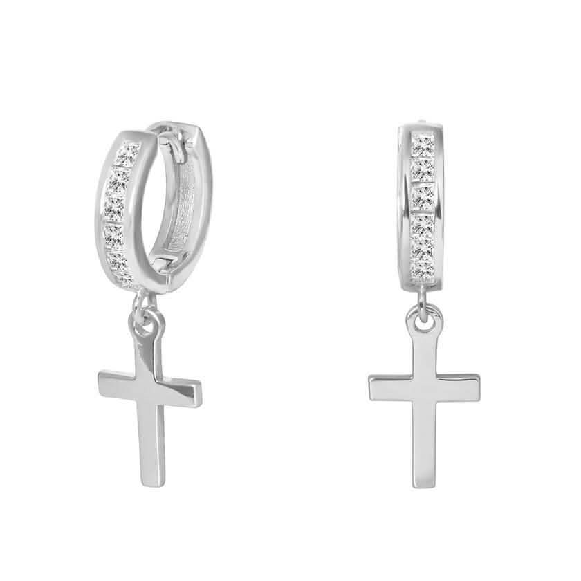 Cross Drop Huggies in Sterling Silver