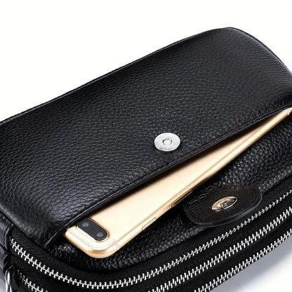 Crossbody Bags for Women Small Genuine Leather Shoulder Purse Cross Body Bag with Triple Top Zipper Adjustable Strap