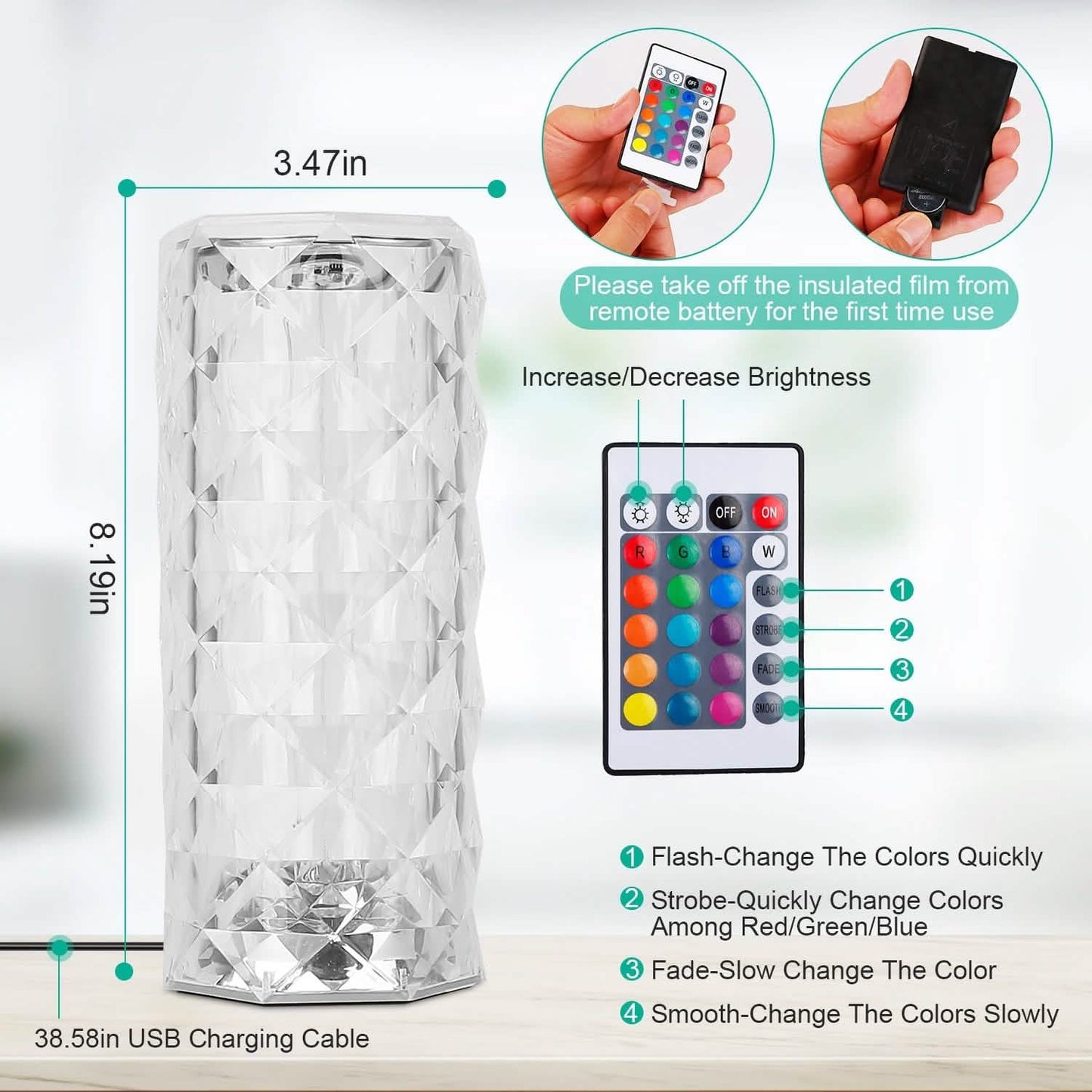 Crystal Diamond Rose Table Lamp