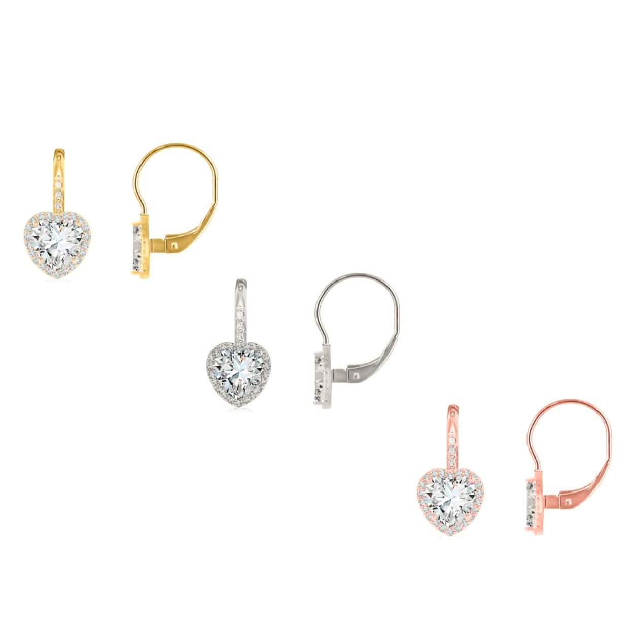 Crystal Lever-back Halo Heart Earrings
