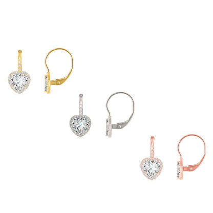 Crystal Lever-back Halo Heart Earrings