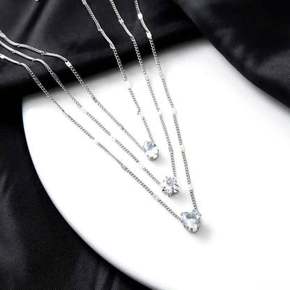 Crystal Zirconia Heart Star Charm Layered Pendant Necklace