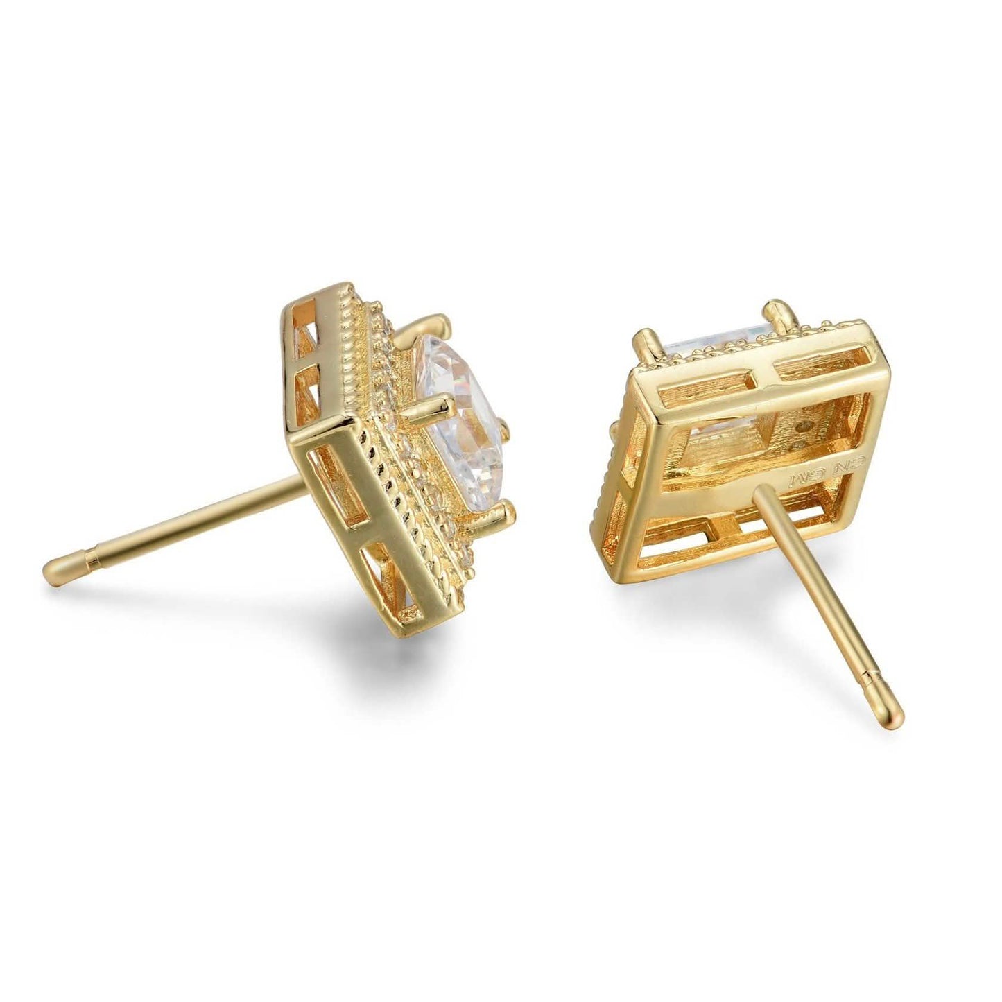 Cubic Zirconia Princess Cable Halo Stud Earrings
