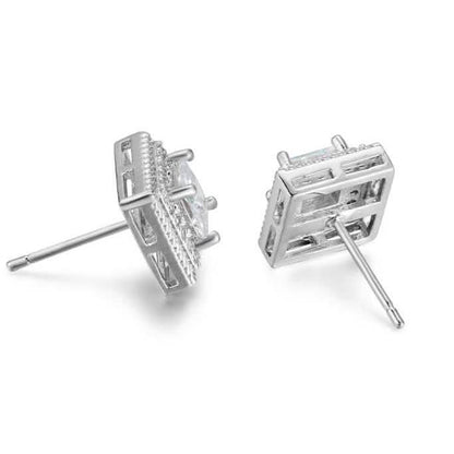 Cubic Zirconia Princess Cable Halo Stud Earrings