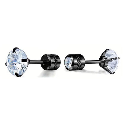 Cubic Zirconia Screw Back Stainless Steel Stud Earrings