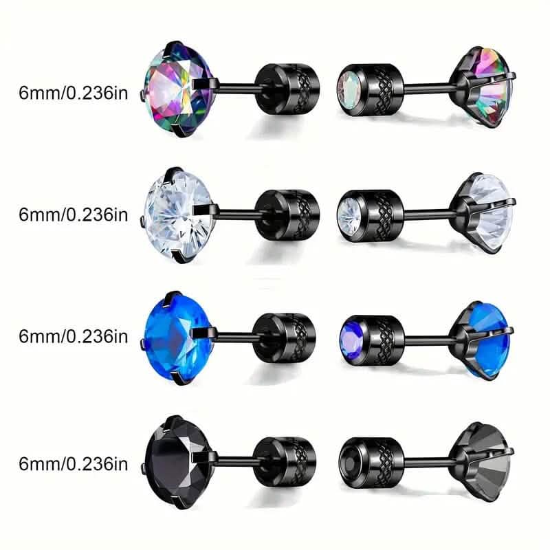 Cubic Zirconia Screw Back Stainless Steel Stud Earrings