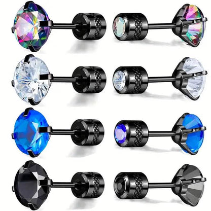 Cubic Zirconia Screw Back Stainless Steel Stud Earrings