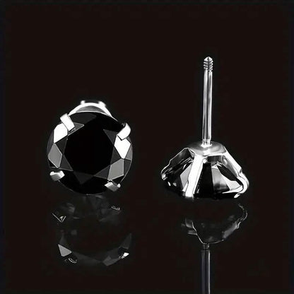 Cubic Zirconia Screw Back Stainless Steel Stud Earrings