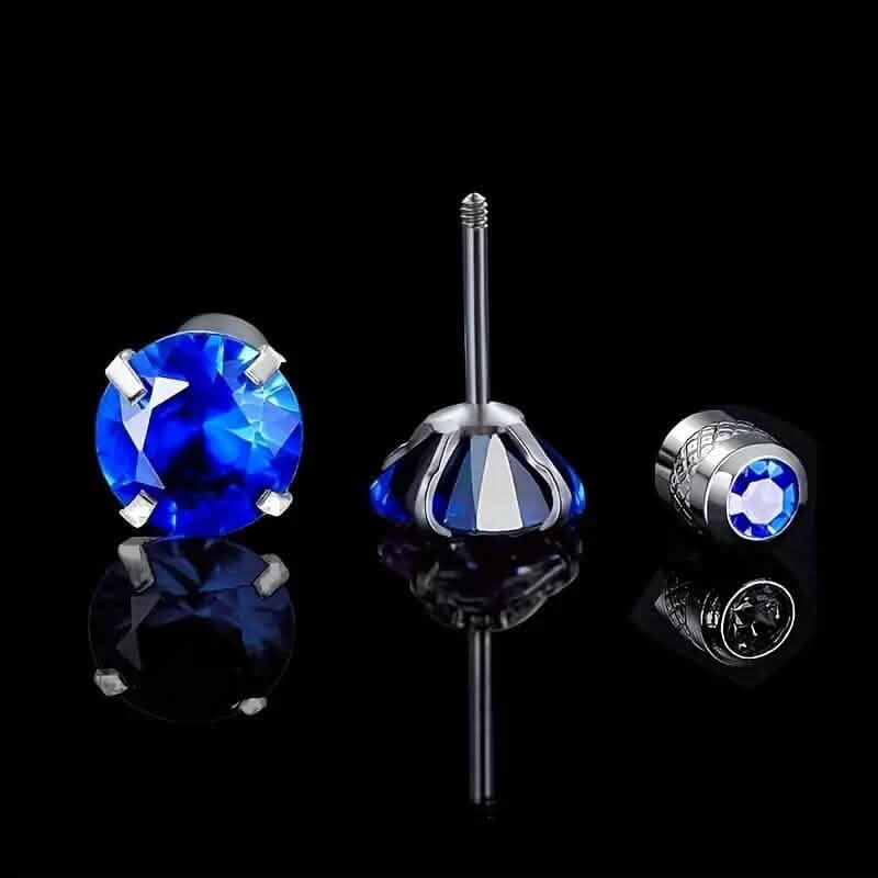 Cubic Zirconia Screw Back Stainless Steel Stud Earrings