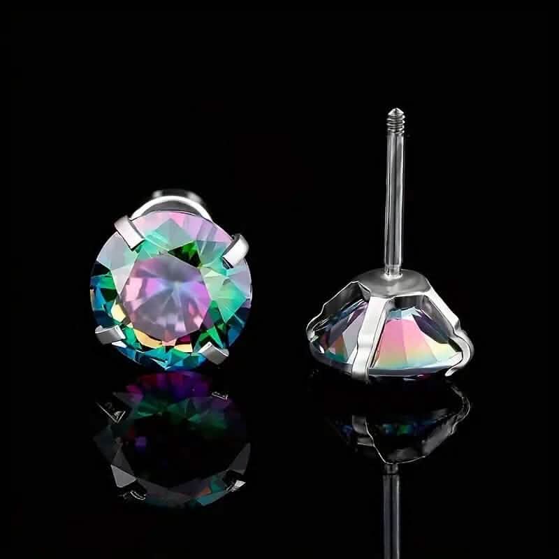 Cubic Zirconia Screw Back Stainless Steel Stud Earrings