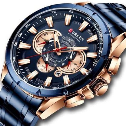 CURREN Men's Multifunctional Chronograph Calendar Quartz Waterproof Full Steel Watch