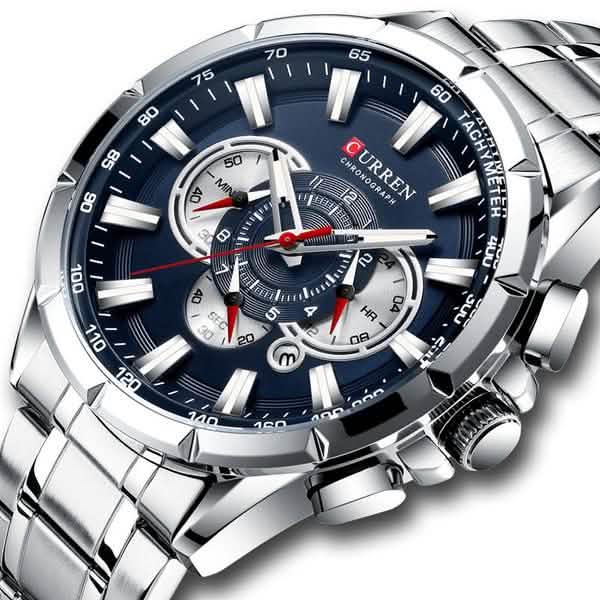 CURREN Men's Multifunctional Chronograph Calendar Quartz Waterproof Full Steel Watch