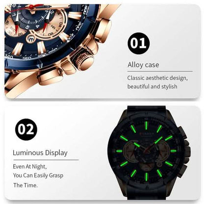 CURREN Men's Multifunctional Chronograph Calendar Quartz Waterproof Full Steel Watch