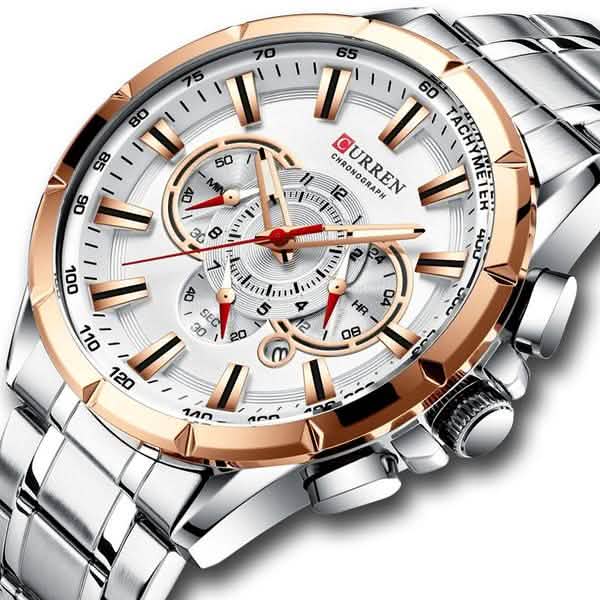 CURREN Men's Multifunctional Chronograph Calendar Quartz Waterproof Full Steel Watch