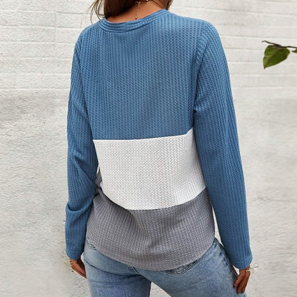 Cut And Sew Panel Knot Hem Waffle Knit Tee