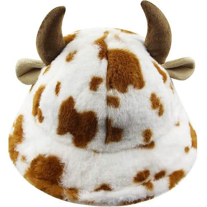 Cute Cow Print Fuzzy Bucket Hat