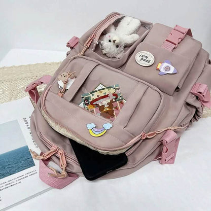 Cute Waterproof Multi-Pocket Women Backpacks with Bear Doll