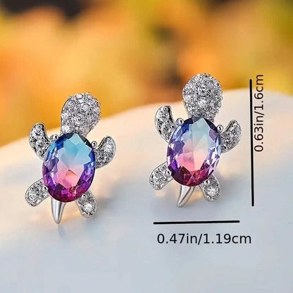 Cute Zirconia Turtle Ear Stud Earrings