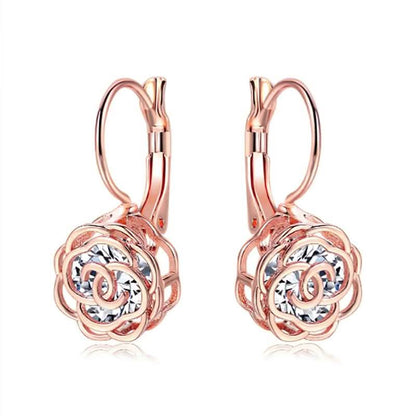 Cystal Leverback Floral Earrings In Gold