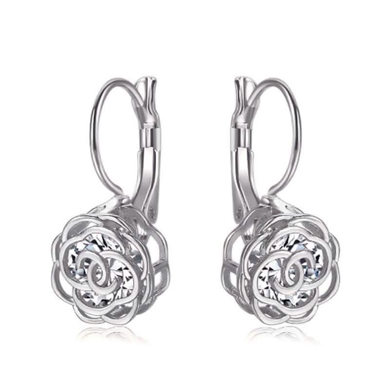 Cystal Leverback Floral Earrings In Gold
