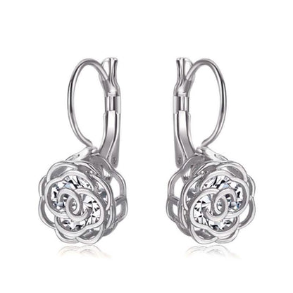 Cystal Leverback Floral Earrings In Gold