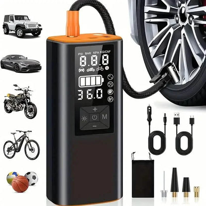 Portable Tire Inflator Air Compressor – 150 PSI Digital Air Pump with Light for Car, Bike & Motorcycle