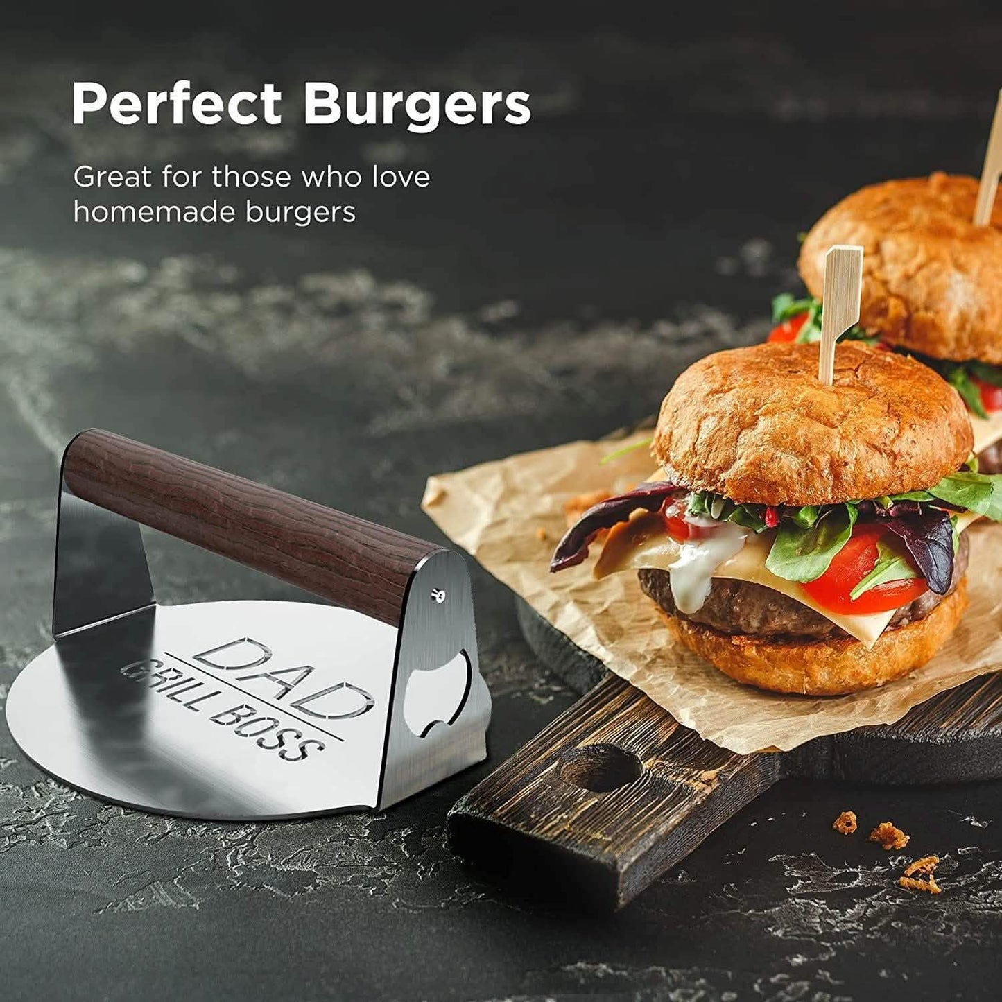 DAD The Grill Boss BBQ Press Grilling Stainless Steel Smash Burger Press
