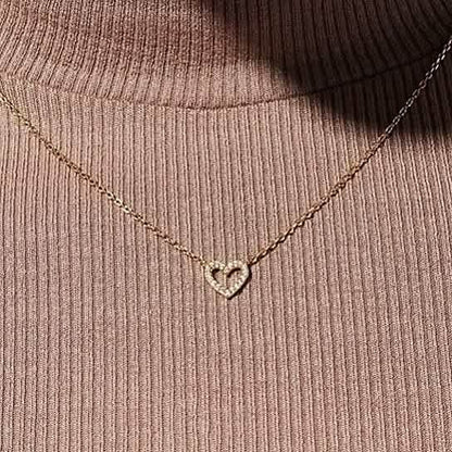 Dainty Diamond Heart Necklace Tiny Love Heart Everyday Necklace