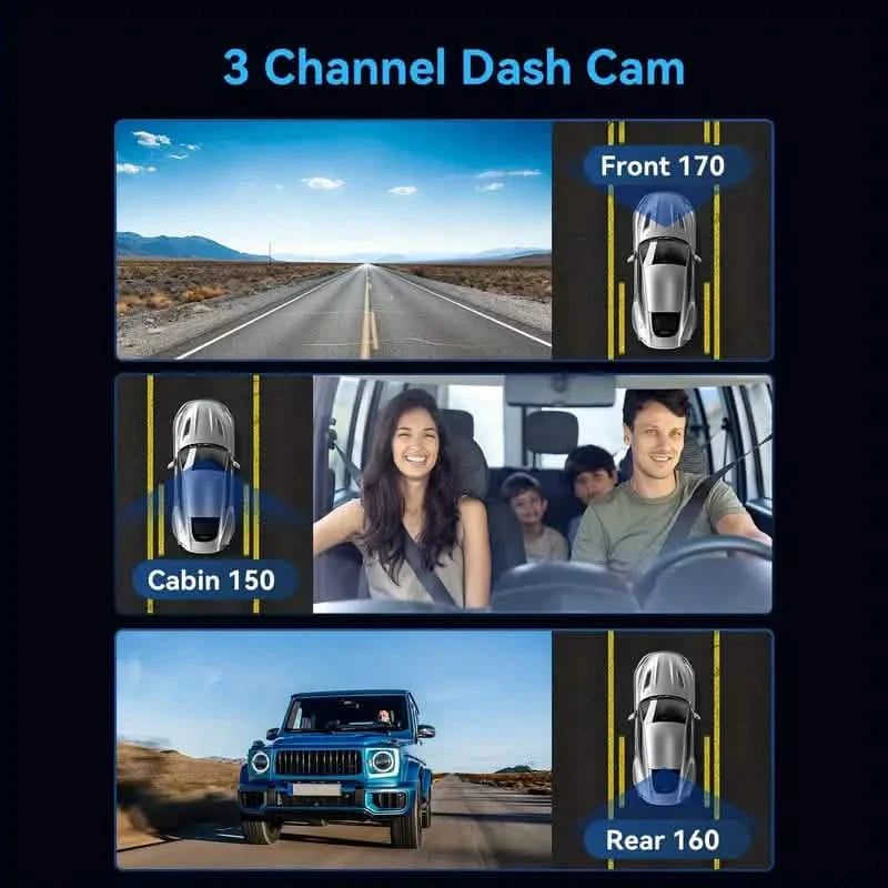 1080P Triple Dash Cam Front, Inside and Rear with 32GB Card, Night Vision, HDR & More