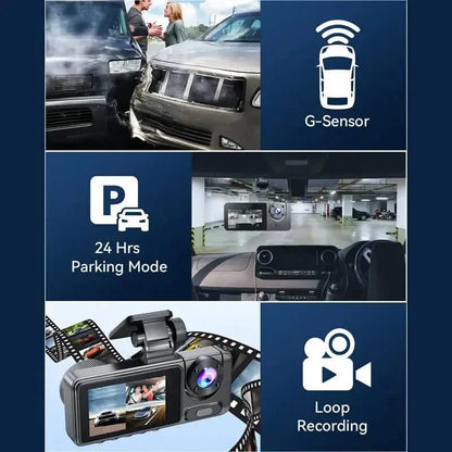 1080P Triple Dash Cam Front, Inside and Rear with 32GB Card, Night Vision, HDR & More