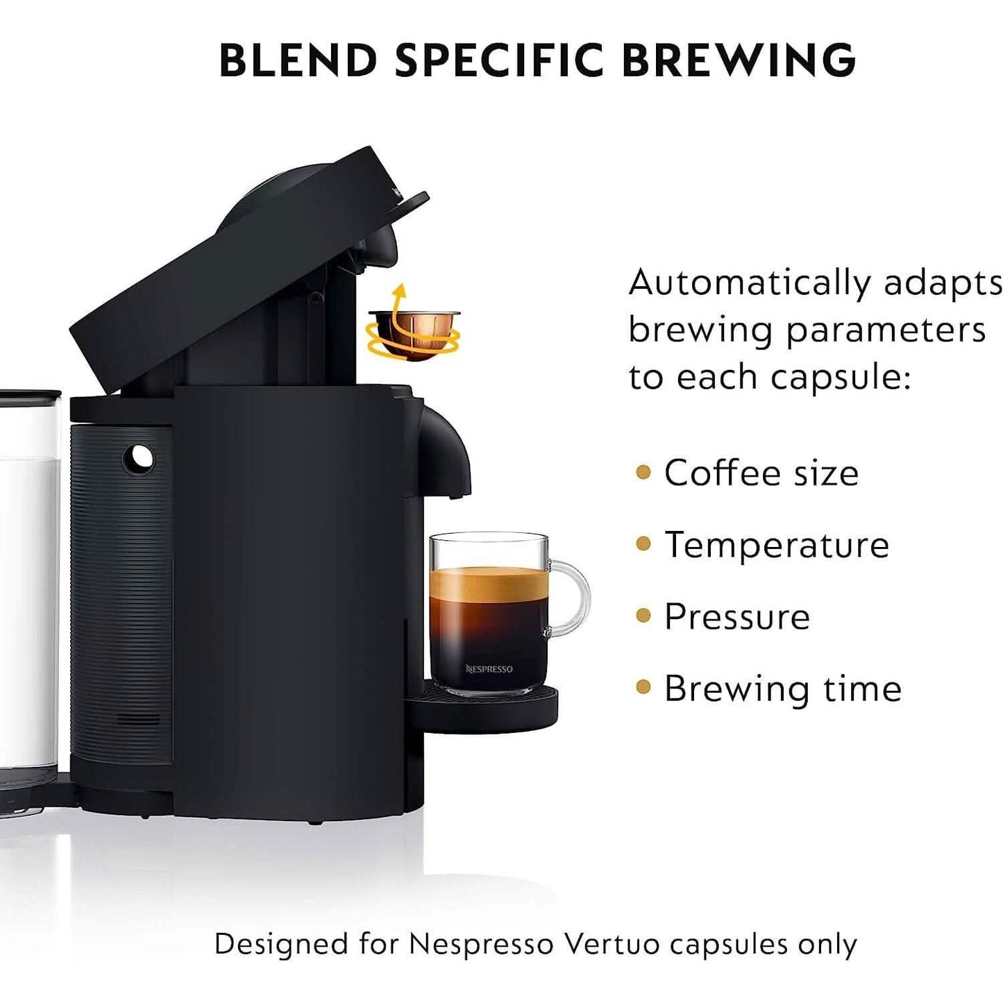 De'Longhi Nespresso VertuoPlus Coffee and Espresso Machine by De'Longhi, 38 ounces, Matte Black (Refurbished)