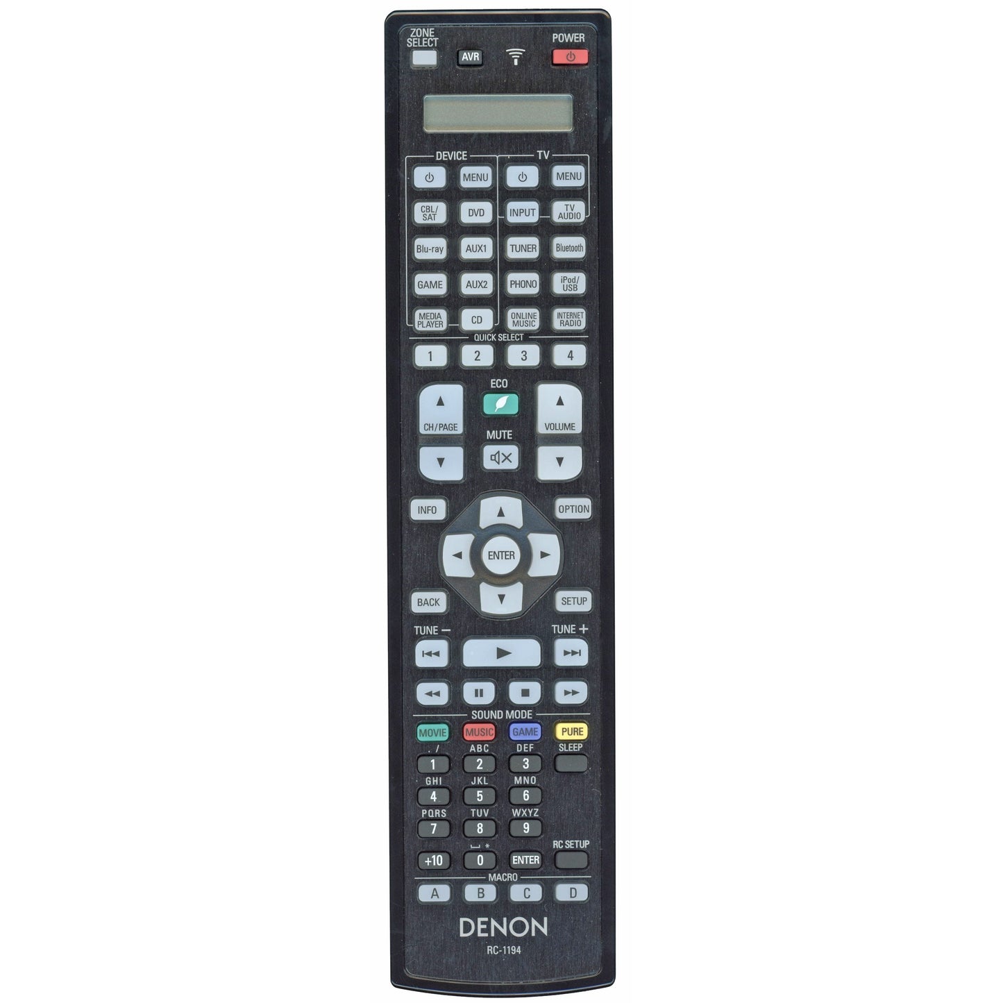 Denon RC-1194 A/V Receiver Remote Control | LCD Screen | Backlight | AVRX7200W | AVRX7200WA - 30701016300AD