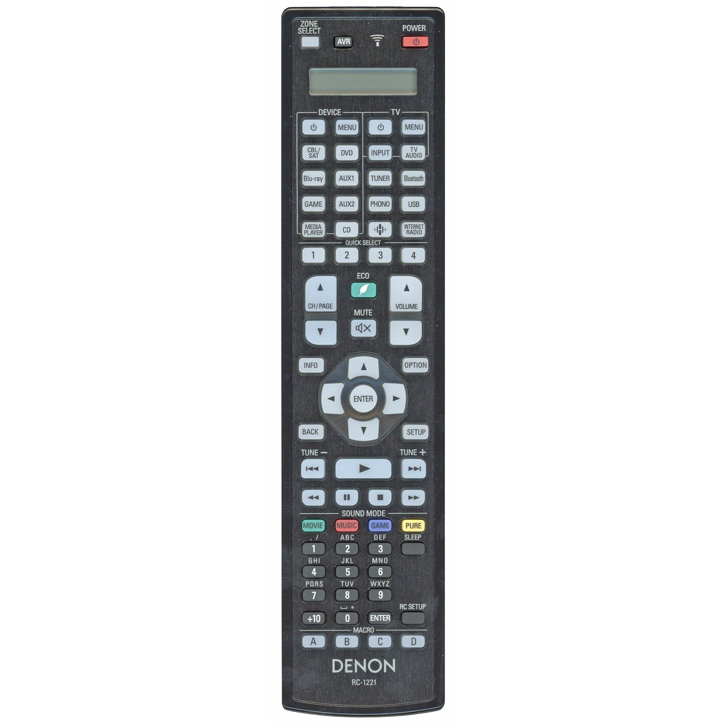 Denon RC-1221 A/V Receiver Remote Control | Motion-lit Backlight | AVRA110 - 30701025200AS
