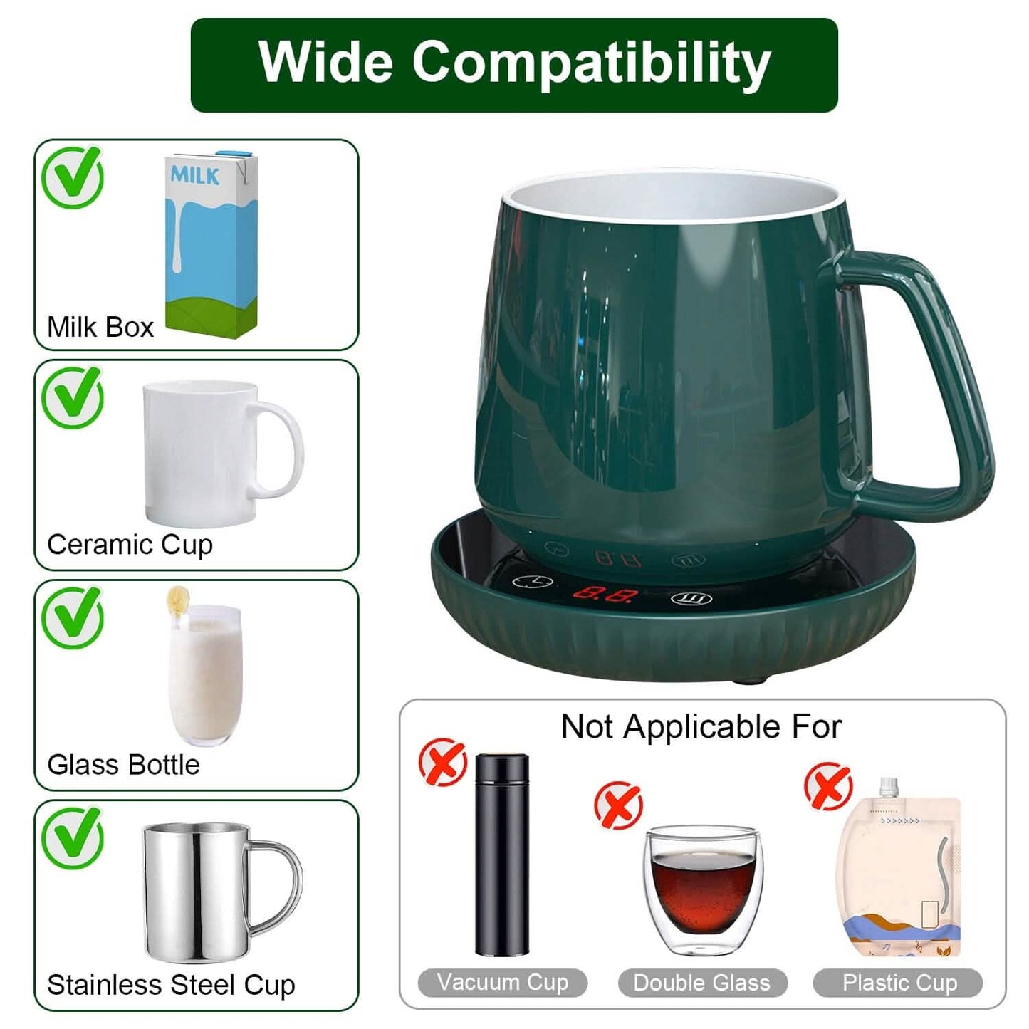 Desktop Electric Cup Warmer Auto Off Over Heating Protection Smart Timer Setting