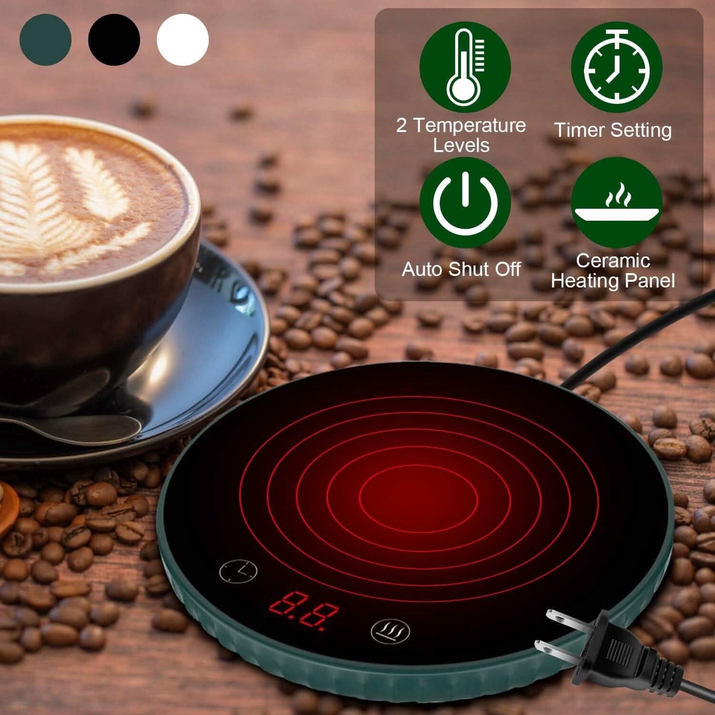 Desktop Electric Cup Warmer Auto Off Over Heating Protection Smart Timer Setting